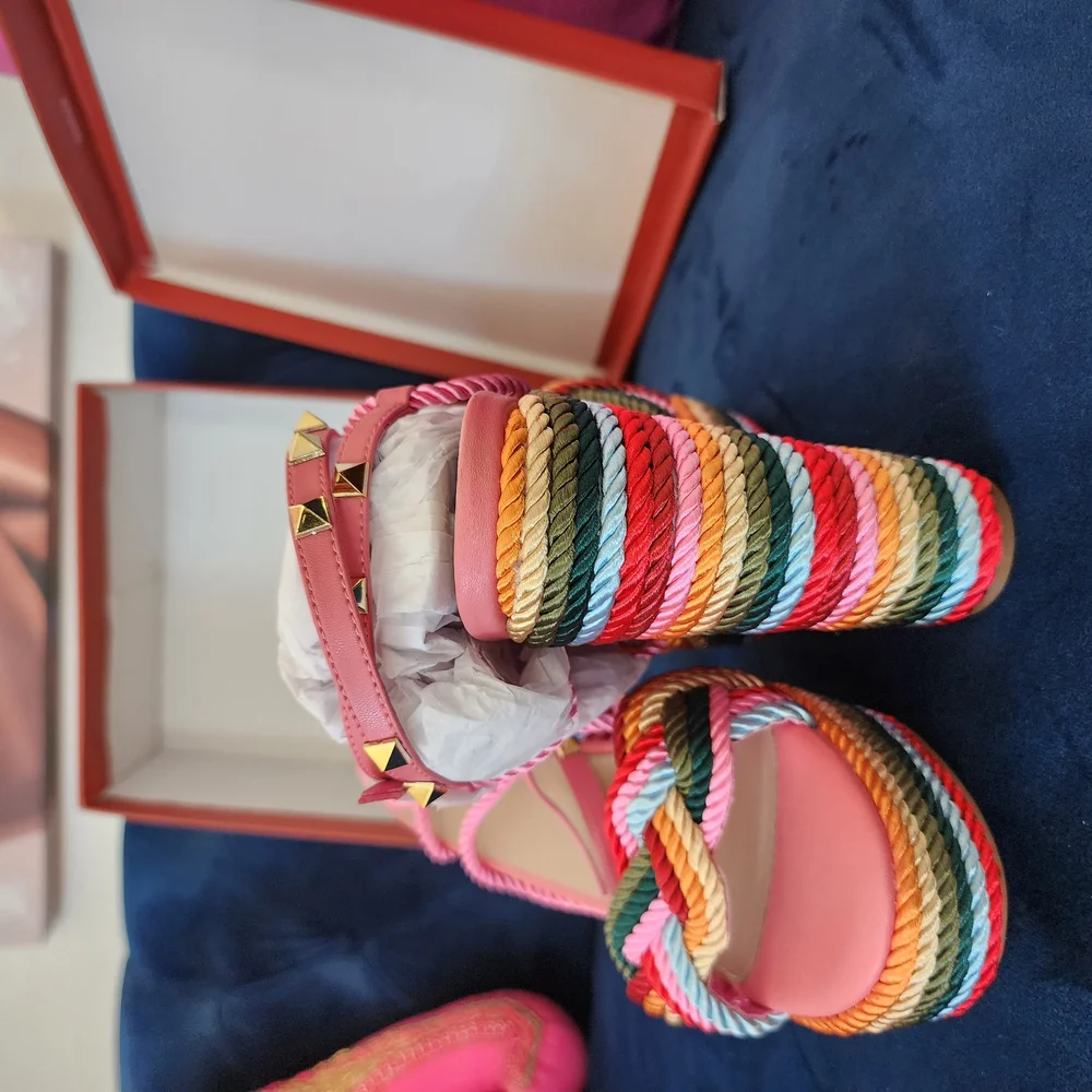 Colorful Striped Women's Platform Sandals - Picture 4 of 4